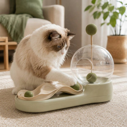 Qivorla™ OrbitPounce Cat Discovery Playground – Interactive Ball Track with Clear Play Dome, Wavy Chase Lane & Bouncing Teaser